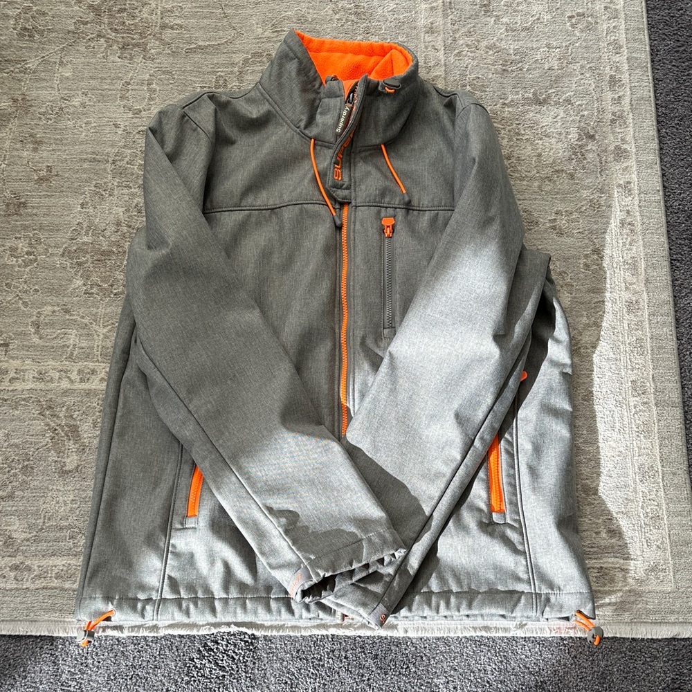 Superdry Men's 2XL Gray Jacket with Orange Accents.